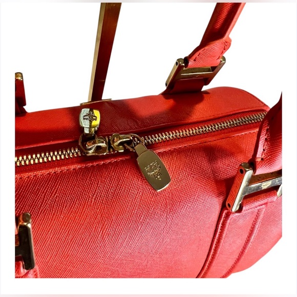 MCM Orange Leather Satchel Gold Hardware - Authentic Vintage - Picture 4 of 11